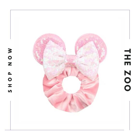 Scrunchie Mouse Ears Pink Glitter - Picture 2 of 3